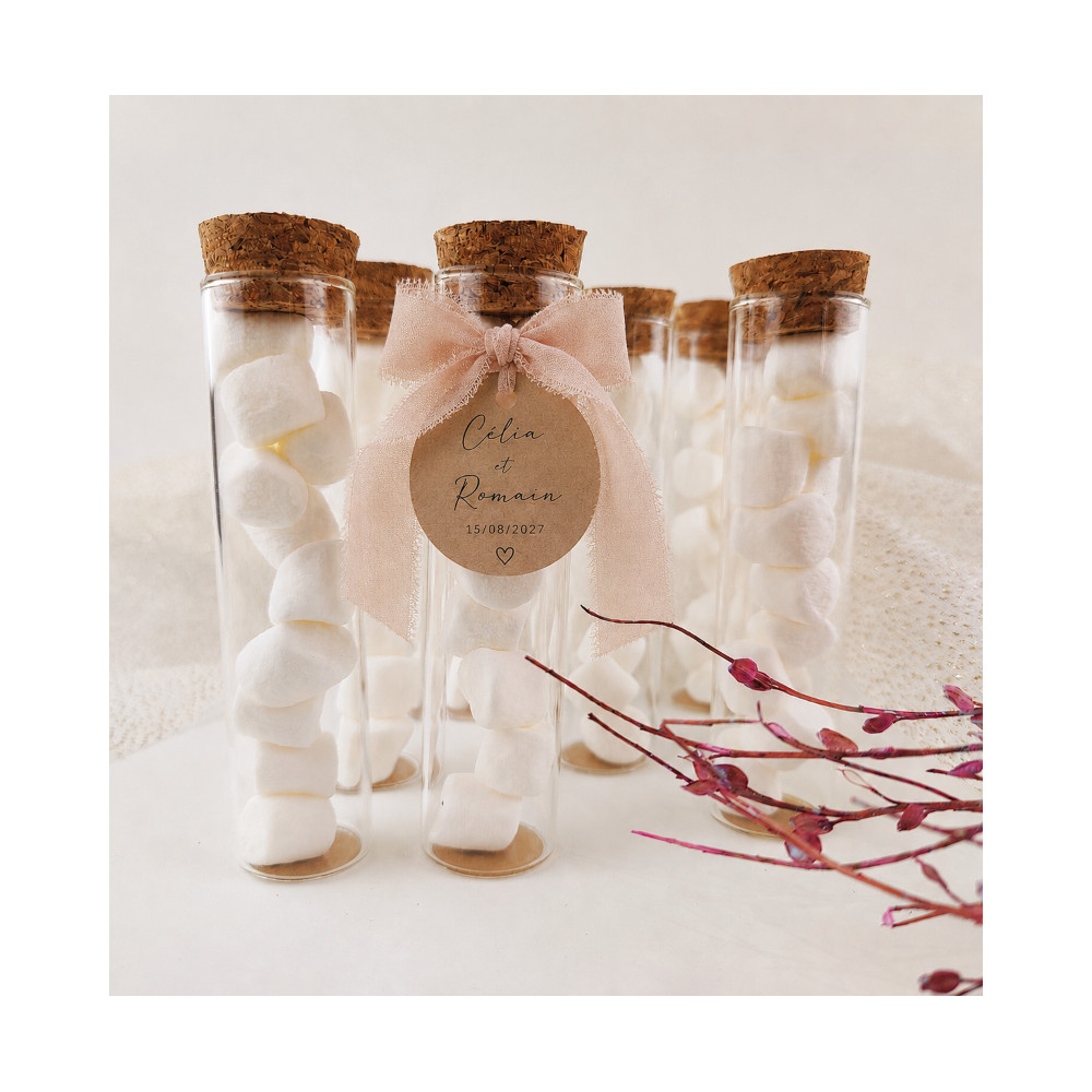 cadeau d'invités mariage chic Tube marshmallow douceur personnalisé blush