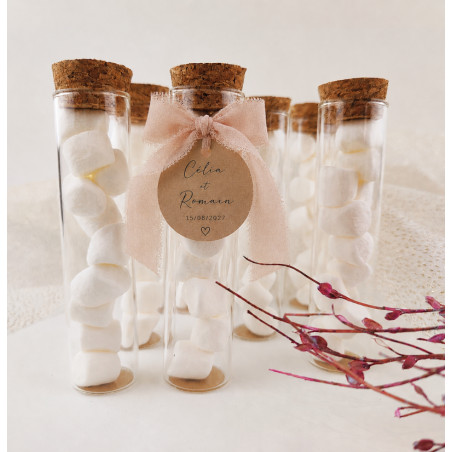 cadeau d'invités mariage chic Tube marshmallow douceur personnalisé blush