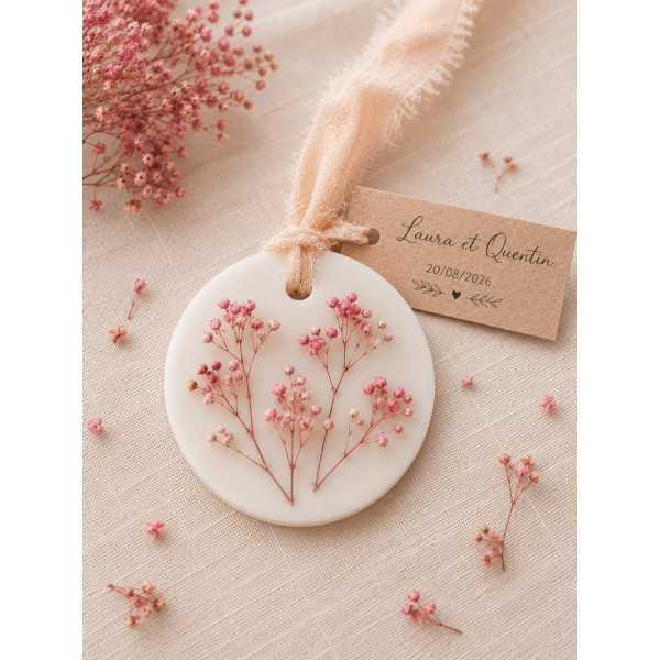 fondant galet gypsophile rose fleurs séchées cadeau invités mariage baptême