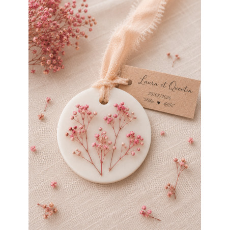 fondant galet gypsophile rose fleurs séchées cadeau invités mariage baptême