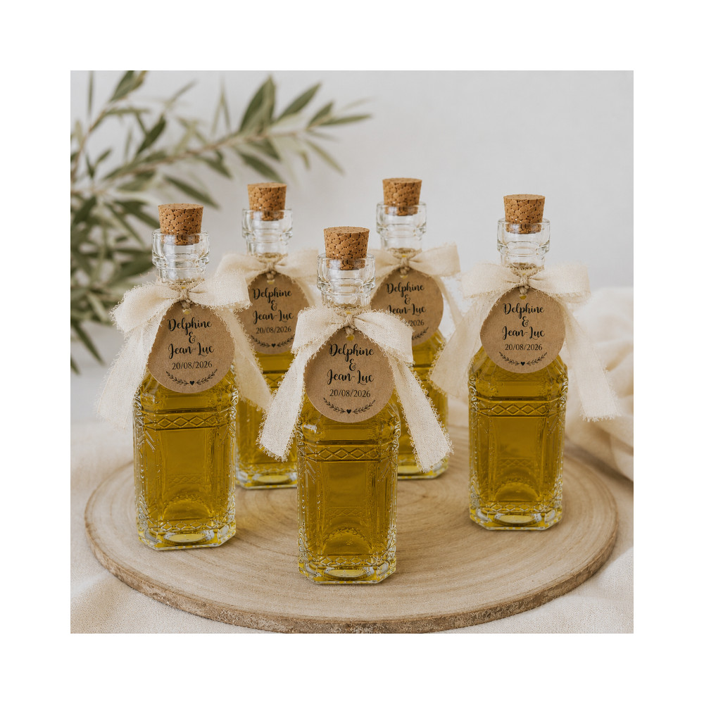 mignonette huile d'olive avec ruban mousseline cadeau mariage invités baptême communion
