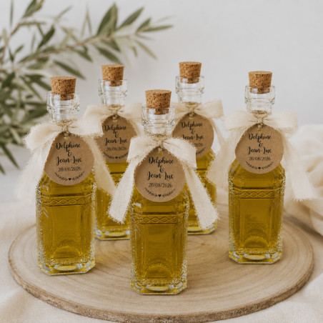 mignonette huile d'olive avec ruban mousseline cadeau mariage invités baptême communion
