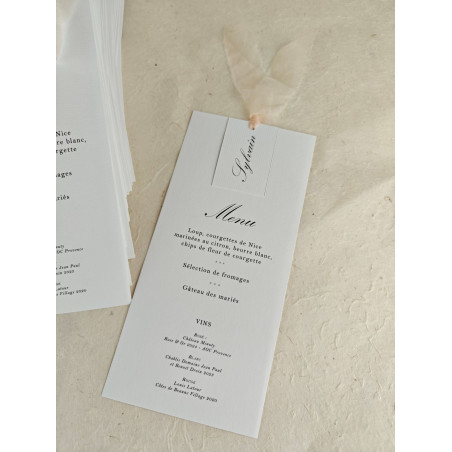 menu + marque place pour mariage élégant chic ruban soie blush