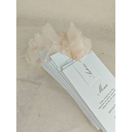 menu + marque place pour mariage élégant chic ruban soie blush