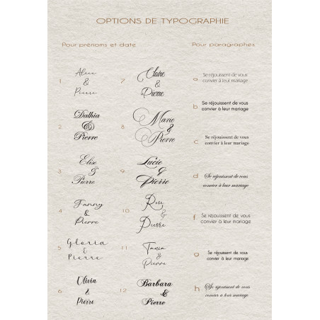 Faire-part de mariage monogramme floral doré en papier artisanal 100% coton