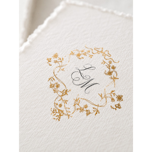 faire part mariage monogramme floral fine art doré élégant