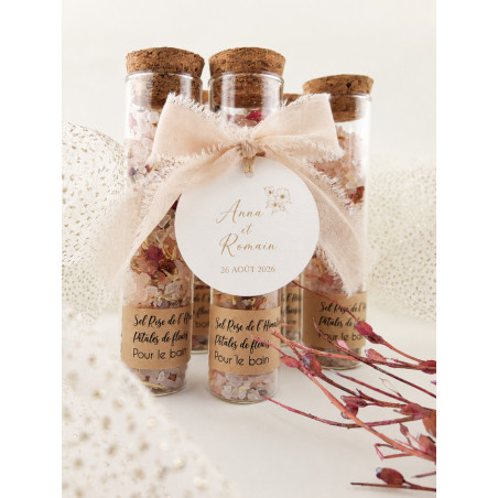 cadeau d'invités mariage chic Tube sel de bain himalaya pétales personnalisé blush