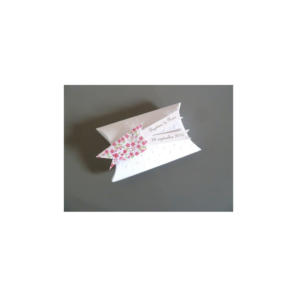 Boîte à dragées pillow box + oiseaux en origami en papier liberty rose