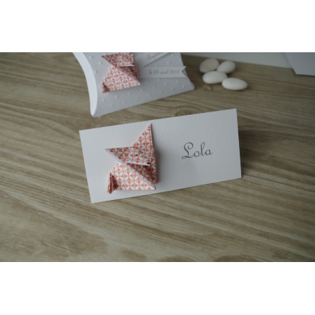 marque place renard orange baptême garçon fille mixte fait main original