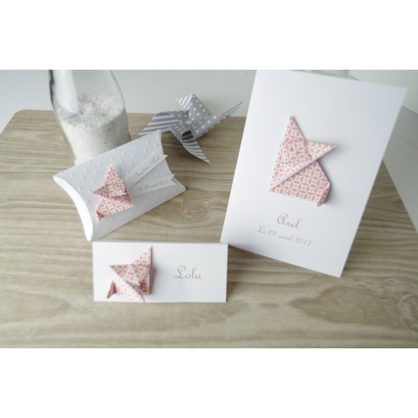 marque place renard orange baptême garçon fille mixte fait main original