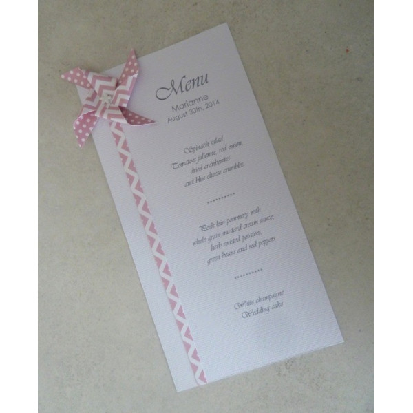 menu marque place baptême ou mariage moulin a vent rose fait main
