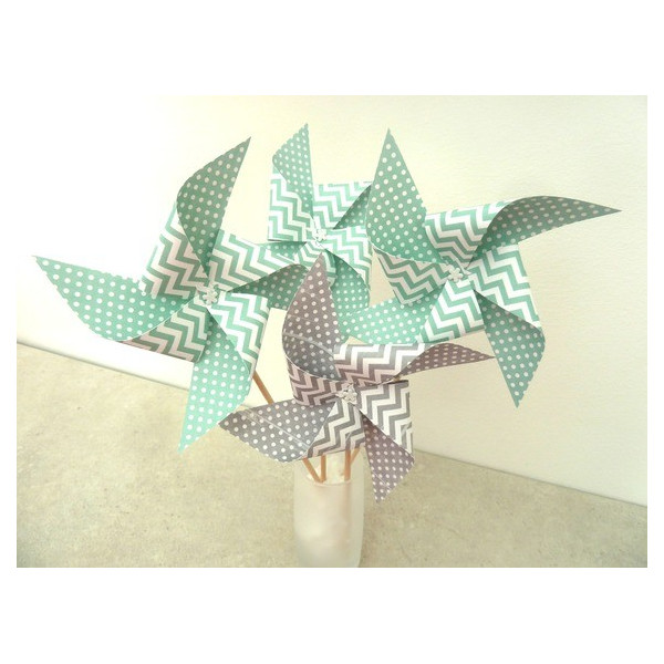 8-pics-moulins-a-vent-a-pois-et-chevron-vert-menthe-et-gris-decoration-de-table-de-fete-candy-bar-anniversaire