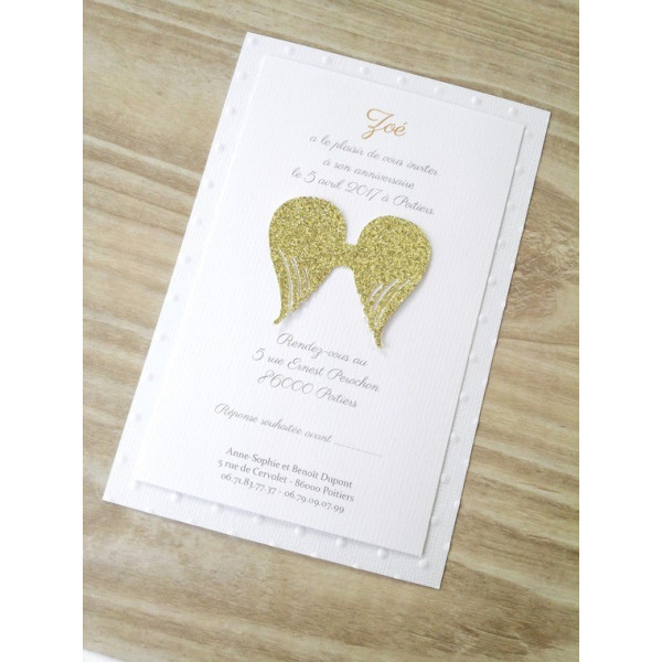 faire part de naissance fait main fille garçon ailes ange paillettes 