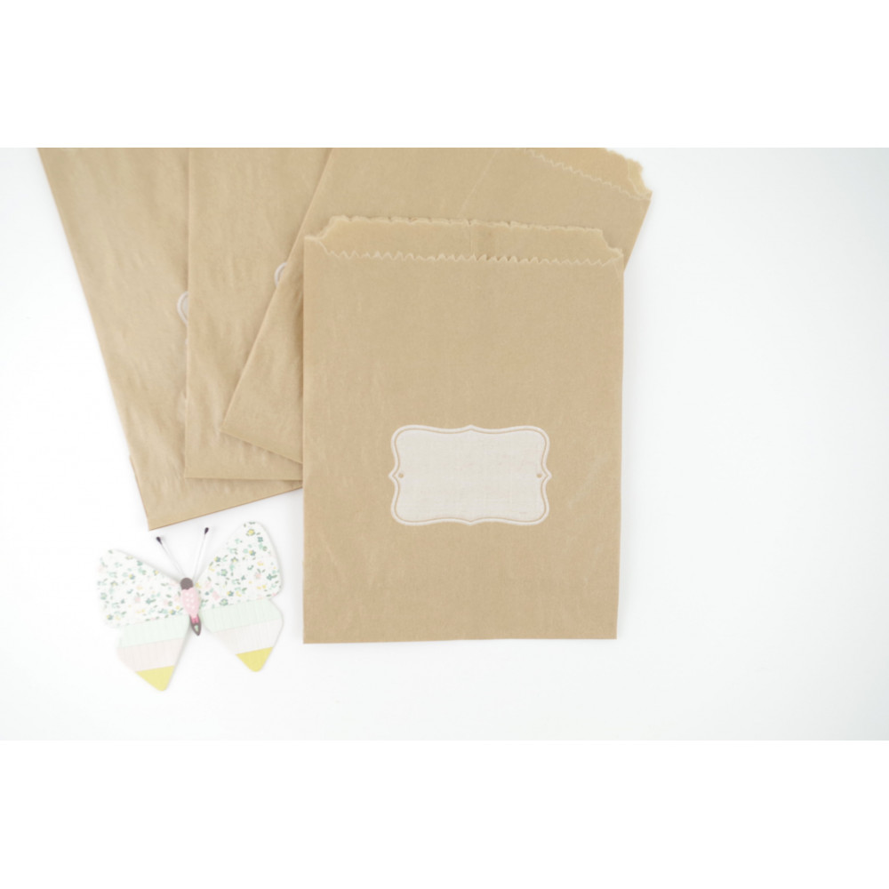 Pochettes cadeaux (x10) Sachets en papier kraft imprimé étiquette blanc dragées, baptême, anniversaire, mariage