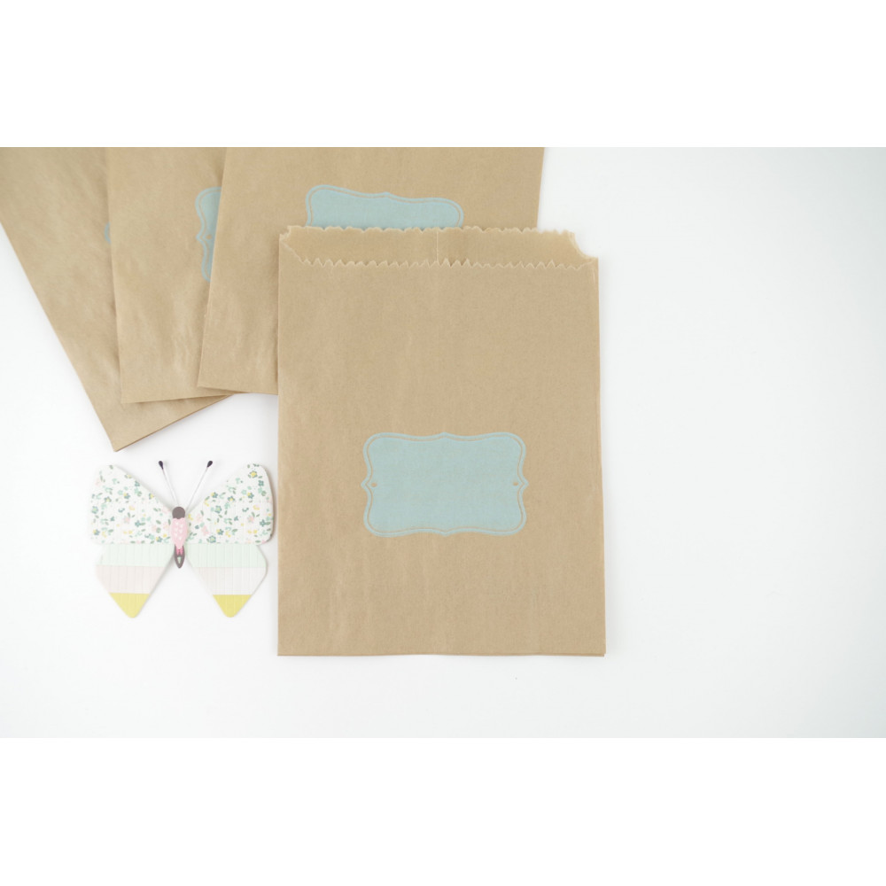 Pochettes cadeaux (x10) Sachets en papier kraft imprimé étiquette bleu dragées, baptême, anniversaire, mariage