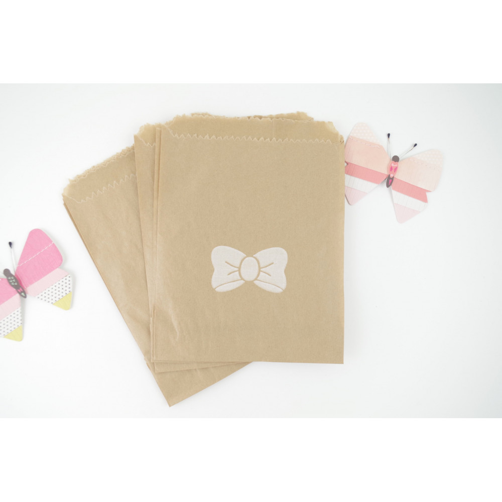 Pochettes cadeaux (x10) Sachets en papier kraft imprimé noeud blanc dragées, baptême, anniversaire, mariage