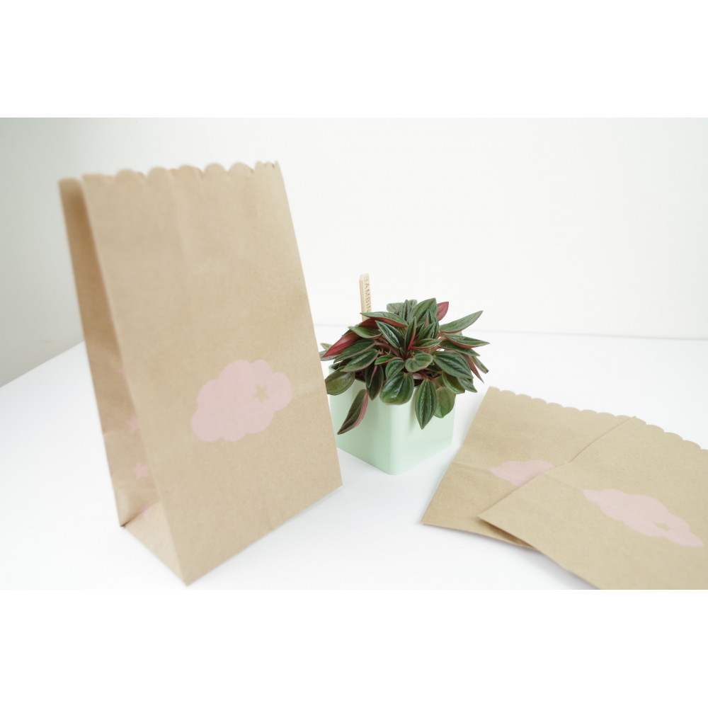 Sac Pochettes cadeaux (x 5) avec soufflet en papier kraft imprimé nuage rose 11x19x6.5 cm cadeaux, bijoux, nourriture