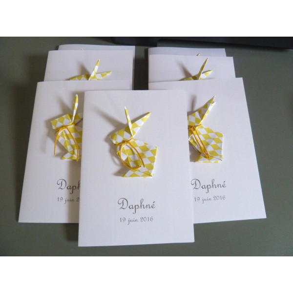 Faire part de naissance pour garçon lapin jaune / fait main