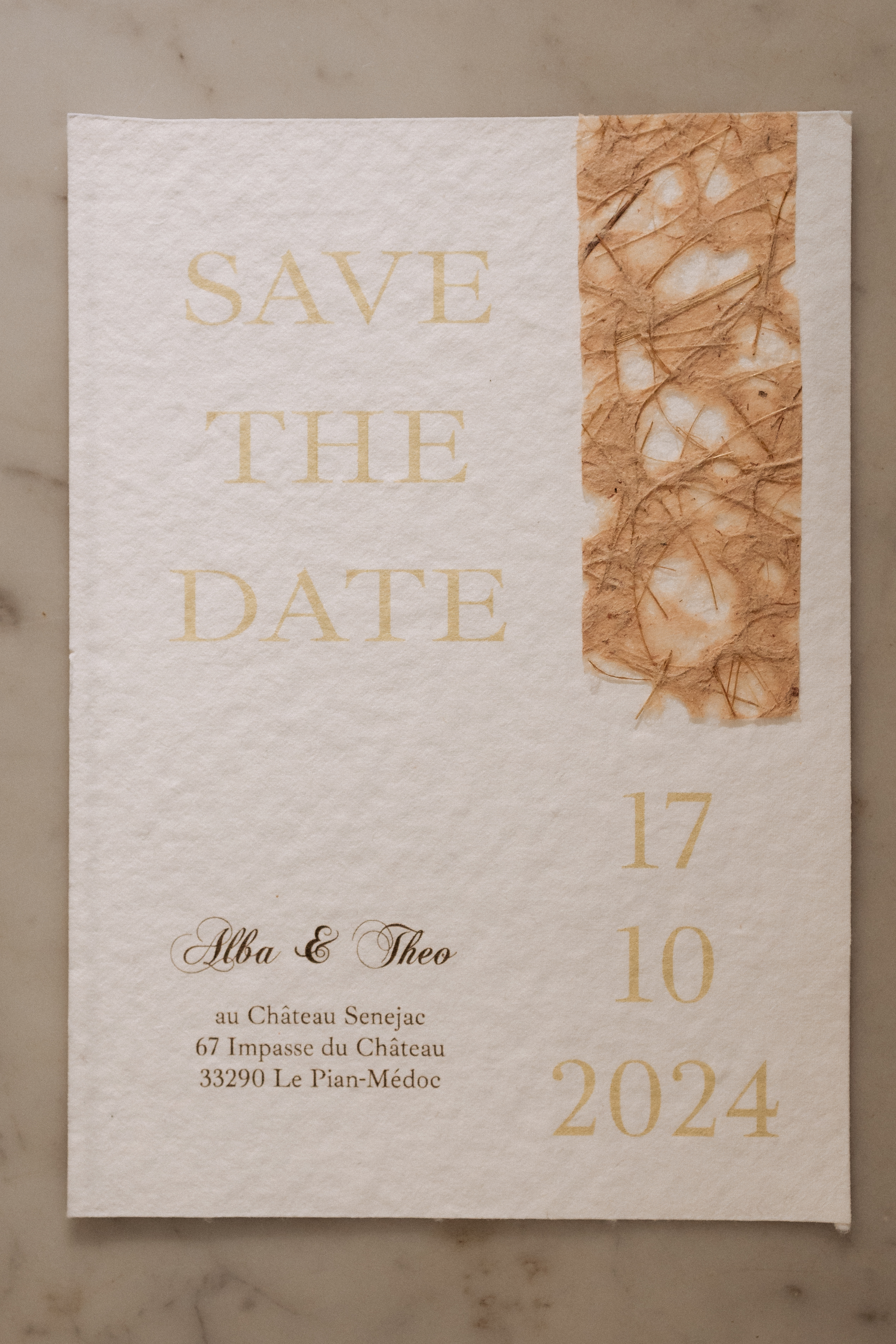 save the date de mariage élégante artisanale papier coton